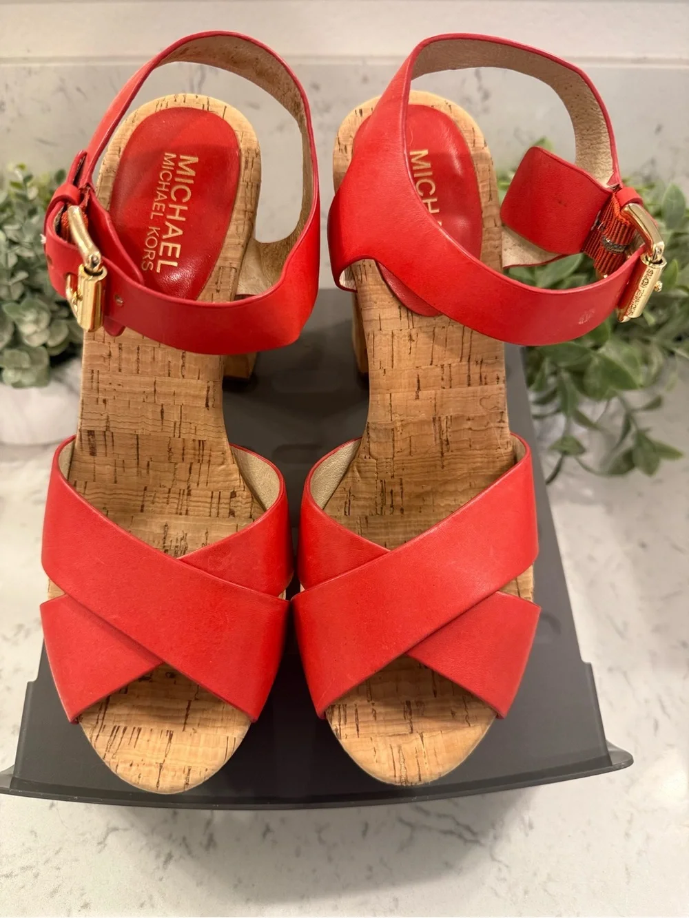 Michael Kors Natalia platform sandals Red Leather Chunky Cork